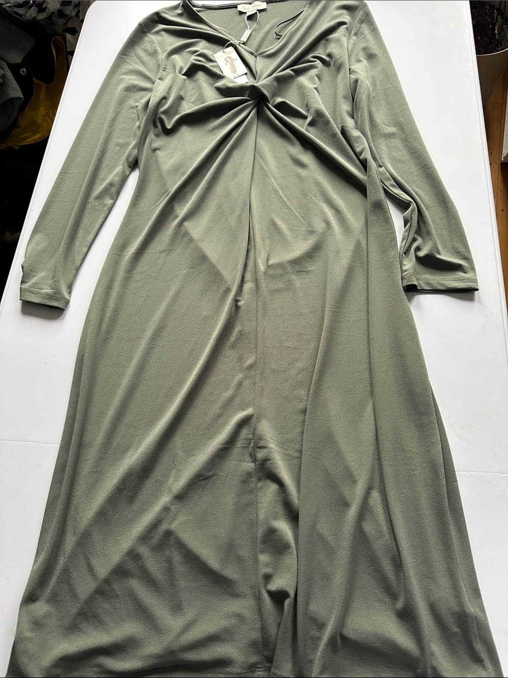 Charlie Paige Olive Green Twist-Front Long Sleeve Dress